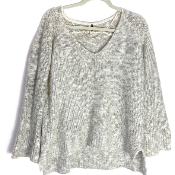 Free People gray alpaca blend v-neck boxy sweater S - Picture 1 of 6